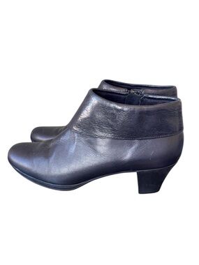 Munro Grace Black Leather Fold Over Ankle Boots‎ Block Heel Size 10
